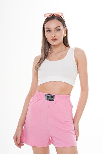 ŞİMAL Women's Crest Detailed Combed Cotton Shorts 250060   -