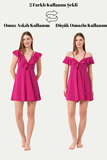 İYİBU Tesmay Women's Dress Swimsuit - 2 Different Ways to Wear, Ruffle Detail, Abundant Fit with Breast Pad
