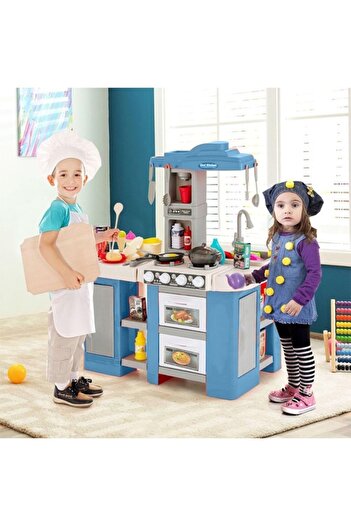 Fitness World Wooden Kids Kitchen Playset With Realistic Lights And Sounds With Pots, Pans, Utensils