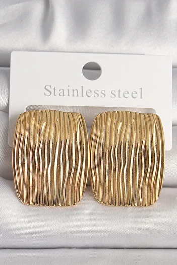 SeyCey.co Brass Gold Color Embroidered Square Plate Model Women's Earrings