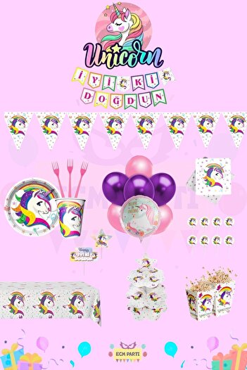 ECM PARTI Unicorn Themed Maxi Birthday Party Set for 8 People