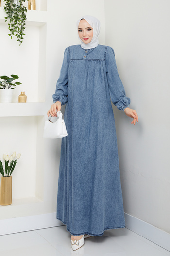 Pamuk Butik Γυναικείο τζιν φόρεμα με κορδόνι με λεπτομέρειες