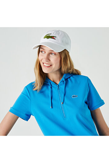 Lacoste Kadın Loose Fit Kısa Kollu Kapüşonlu Fermuarlı Mavi Elbise