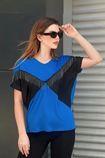 aytemas Chain Detailed Fringed Front Piece Blouse
