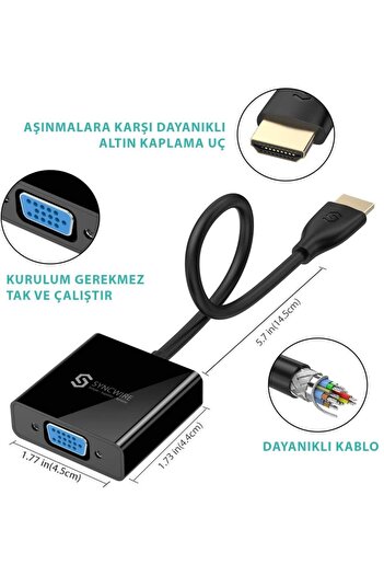 Techmaster Syncwire Hdmı To Vga Ses Ve Micro Usb Çıkışlı Adaptör Çevirici