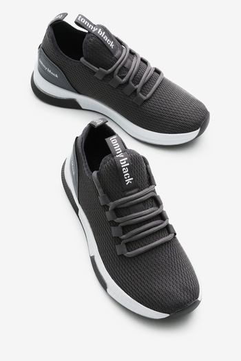 Tonny Black Unisex Koyu Gri Nefes Alabilen Kumaş Poli Taban Bağcıklı Spor Ayakkabı