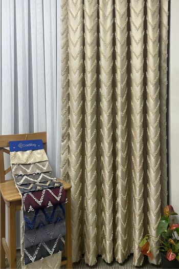 Cortibo Verona Patterned Background Curtain Beige - Without Pleats