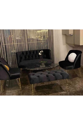 ElizzanMobilya Nev elizzan garden siyah metal ayak çay seti koltuk berjer