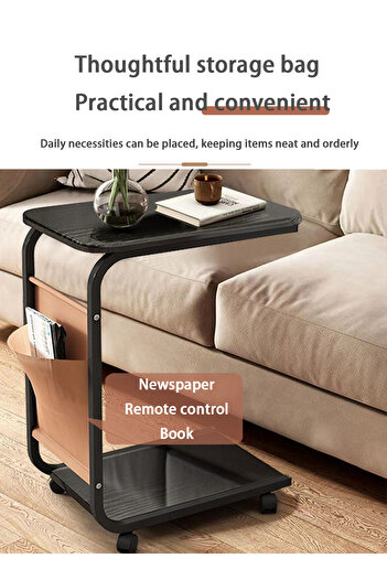 EqiEch C-Shaped Side Table with Storage Bag for Couch & Bed, 45x30x65cm