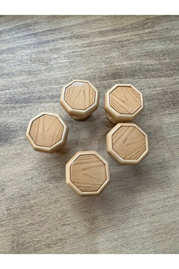 Karan Porselen Button Wood Effect Cabinet, Drawer, Kitchen Handle (5 Pcs) Hard Plastic