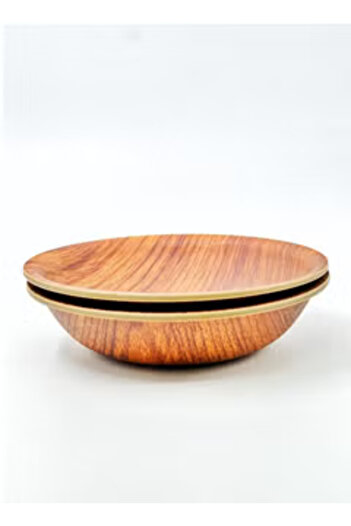 Generic Plastic Round Deep Plate Wooden Color 15.5 CM 2 Pcs Set