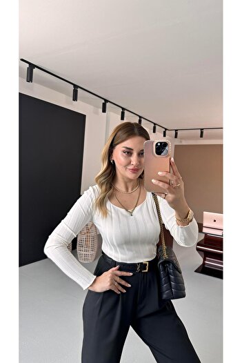 Sezgi Tekin Square Collar Ecru Mercerized Knitwear
