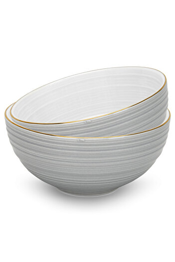 Fissman Soup Bowl 620mL Set of 2, New Bone China Bowls 14.5x7cm Firmina Golden Rim Bowls, Gray