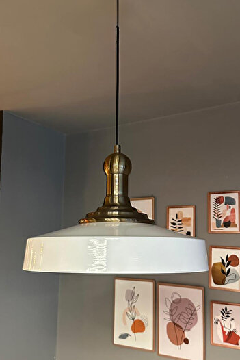 Bamyum Açe Beyaz Tekli Eskitme Uzun Tokmak Başlık Avize Retro Sarkıt Ofis Showroom Salon Mutfak Avizeleri