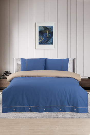 Pierre Cardin Single Indigo-Cappuccino Cotton Duvet Cover Set - Piping