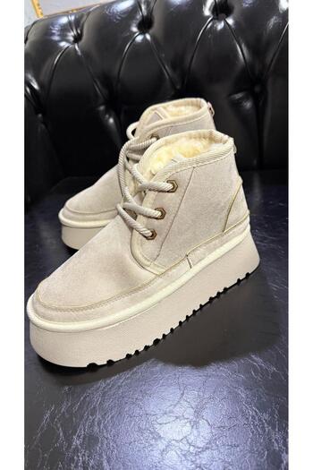 Eataly Shoes Cizme de iarnă cu talpă înaltă, bej, cu șireturi în interior