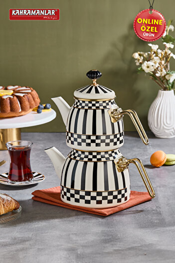 Kahramanlar Prime Cream Enameled Teapot Set