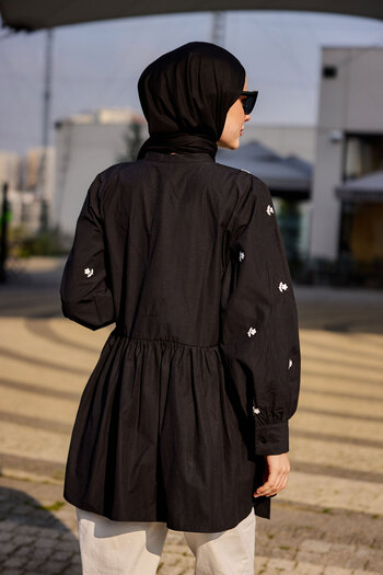 LOCCO Black Embroidered Women's Tunic - Side Tie