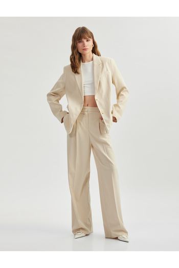 Koton High Waist Pleat Detailed Wide Leg Fabric Trousers with Pockets