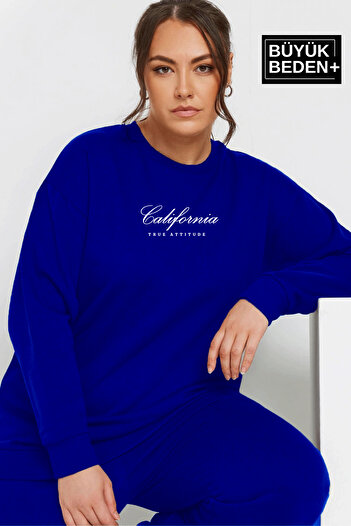 Superlife Women's Handwritten California Printed Large Size Slim Crew Neck Sweatshirt Spr25Bswk63