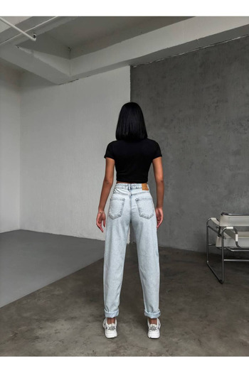 LİMABEL Milano Mystery Zaha Dores - Blue Boyfriend Jean, Power Lycra Snow Wash Mom