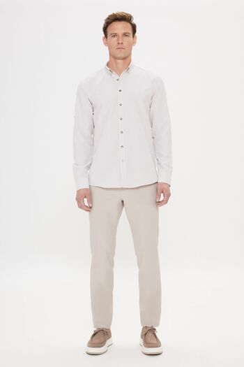 AC&Co / Altınyıldız Classics Μπεζ Slim Fit Oxford Seersucker με σχέδιο εύκαμπτο πουκάμισο - γιακά με κουμπιά