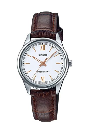 Casio ساعة يد نسائية باللون البني مع سلك فضي