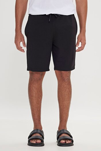 AC&Co / Altınyıldız Classics Men's Black Standard Fit Regular Cut Cotton Stretchy Knitted Shorts