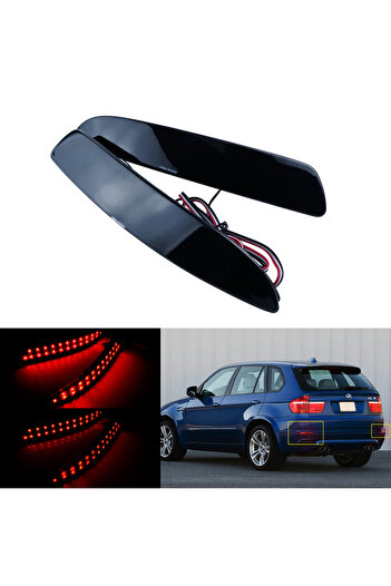 Choice Red ANGRONG 2X Black Smoked Lens LED Rear Bumper Reflector Brake Stop Light Red For BMW E70 X5 06-13