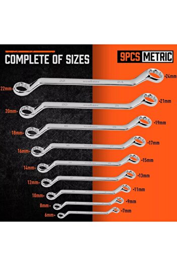 Choice HORUSDY 9Pcs 75-Degree Offset Wrench Set Metric Double Box End Wrench Puch