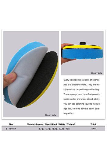 Choice1 6 inches 5Pcs 6/7 Inch Waxing Buffing Sponge Pad Polishing Rubbing Ruber Scouring Pad Power Scrub Al