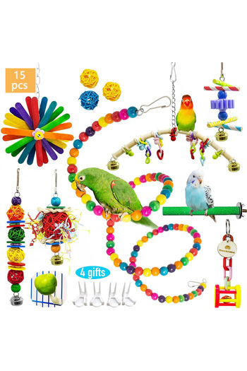 Choice 15 Pcs 15pcs Bird Cage Toys For Parrots Wood Birds Swing Reliable Chewable Bite Bridge Wooden Beads