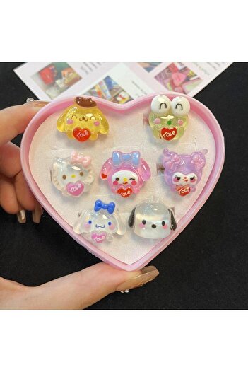 Choice 3 7pcs Kawaii Hellkitty Cat Adjustable Resin Gift Anime Peripheral Cute Girl Heart Decor Accessorie.