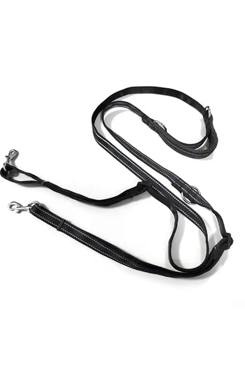 Choice 206-314cm Black Multifunctional Jean Cloth Dog Leash Adjustable Length Free Hands Double Heads Leash