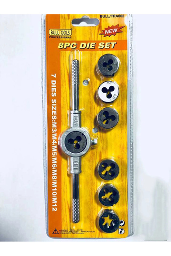 OLOEY 8pc Die Set Hss Taps Dies Wrench Tap Plate Thread Set Multi-spec Round Metric Wrench Cutting M3- M1