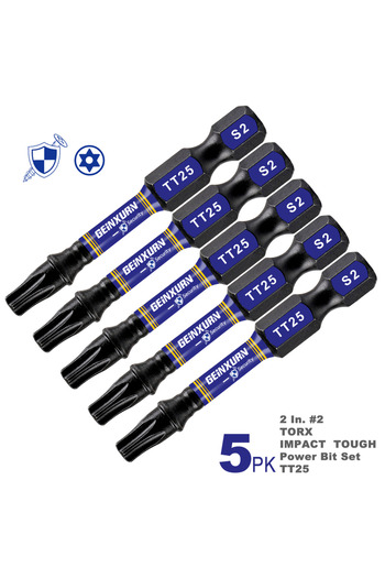 Choice 2INCHES 5PCS Geinxurn 2 In.Impact Tough Magnetic Power Bit Set,Security Torx Head Power Bits,S2 Allo