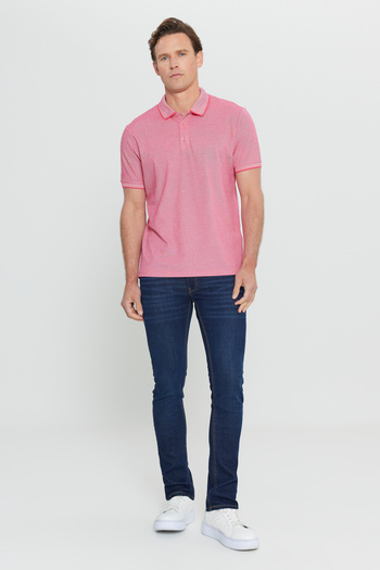 AC&Co / Altınyıldız Classics Men's Fuchsia-White Polo Collar Slim Fit Polo T-Shirt - Non-Shrinkable Cotton Fabric