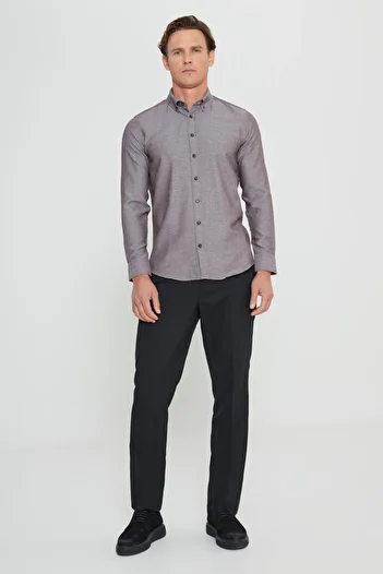 AC&Co / Altınyıldız Classics Ανδρικό Oxford Brown - Βαμβακερό πουκάμισο με λεπτή εφαρμογή