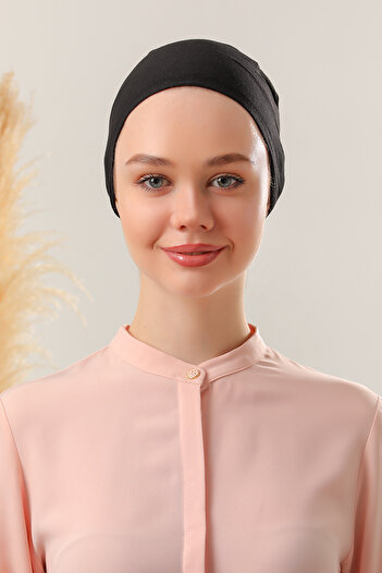 Melodi Scarf Women's Hijab Seamless Set Bonnet Black 3Pcs Laced Combed Cotton Bonnet
