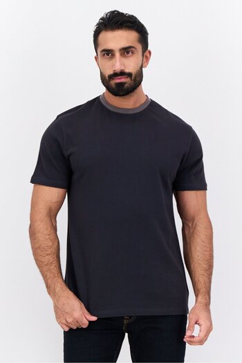 French Connection Men Crew Neck Short Sleeve Textured T-Shirt, Dark Navy