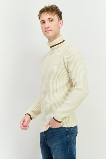 Sorbino Men Turtle Neck Knitted Long Sleeves Sweater, Cream
