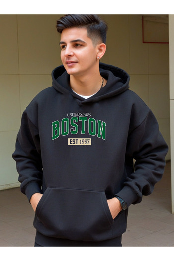 DEEPSENCE Φούτερ Unisex Oversize με κουκούλα - Μαύρο BOSTON GREEN