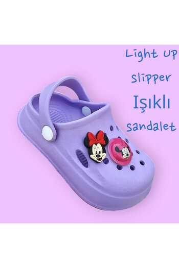 LİASSHOES Tiny Silicone Light Detail Purple Child Sandals Slippers