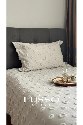 lusso stile Stone Color Pompom Single Pique Set - 180X250 and 1 Pillow