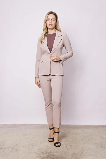 Jument Stone Color Lightweight Fabric Single Button Blazer Jacket with Collar and Pocket Cover