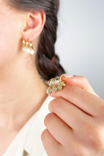 Sose Moda Heart Triple View Zircon Earrings - Gold