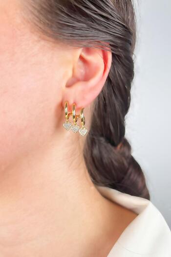 Sose Moda Heart Triple View Zircon Earrings - Gold