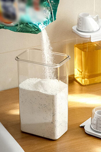 grimorlife 3 Adet Sızdırmaz Depolama Sıvı Toz Deterjan Erzak Saklama Kutusu- Ölçekli Deterjan Kutusu 2300 ml