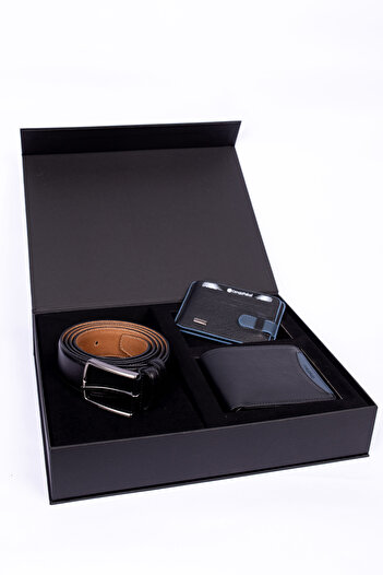 CENGİZ PAKEL Cengiz Pakel 100% Genuine Leather 3-Piece Wallet-Card Holder-Stoff Belt Set
