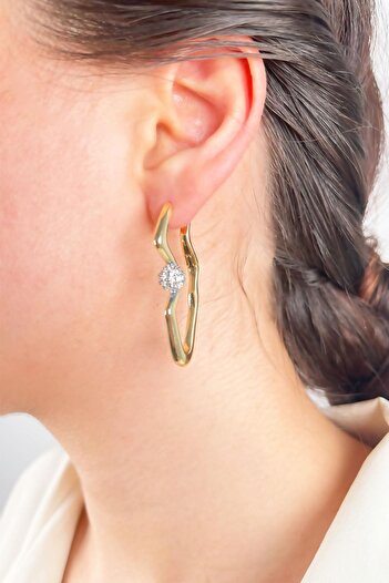 Sose Moda Asymmetrical Zircon Stone Earrings - Gold